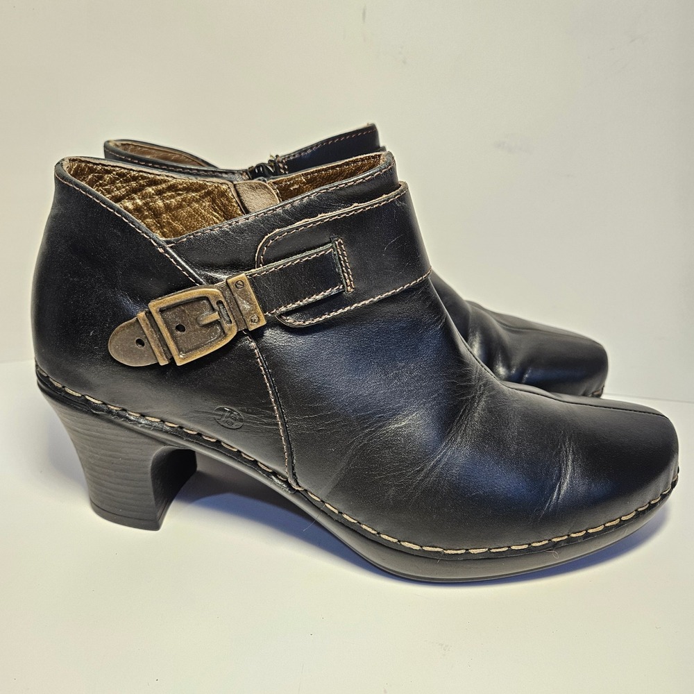 Josef Seibel Womens Black Leather Buckle Ankle Boots Block Heel Size 39